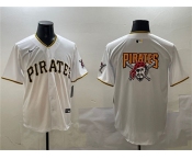 Men's Pittsburgh Pirates Team Big Logo White Home Limited Stitched Baseball Jersey