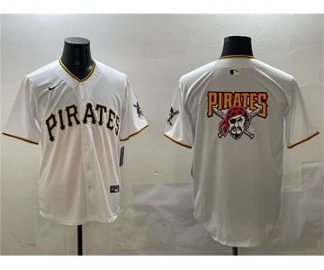 Men's Pittsburgh Pirates Team Big Logo White Home Limited Stitched Baseball Jersey