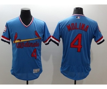 Men St. Louis Cardinals #4 Yadier Molina Majestic Blue Flexbase Authentic Collection Player Jersey