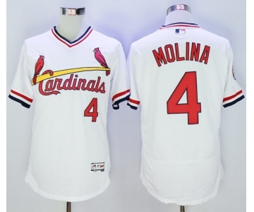 Men St. Louis Cardinals #4 Yadier Molina Majestic White Flexbase Authentic Cooperstown Collection Player Jersey