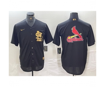 Men St Louis Cardinals Black Team Big Logo Cool Base Stitched Jersey 2