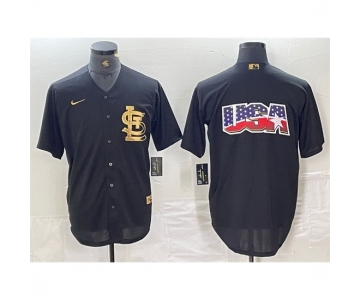 Men St Louis Cardinals Black Team Big Logo Cool Base Stitched Jersey