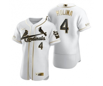 Men's Nike St. Louis Cardinals #4 Yadier Molina White 2020 Authentic Golden Edition Baseball Jersey