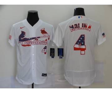 Men's Nike St. Louis Cardinals #4 Yadier Molina Yadi White USA Flag Fashion Flex Base Authentic Baseball Jersey
