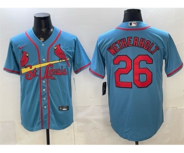 Men's St. Louis Cardinals #26 JJ Wetherholt Blue Cool Base Stitched Baseball Jersey