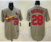 Men's St Louis Cardinals #28 Nolan Arenado Number Grey Stitched Cool Base Nike Jersey