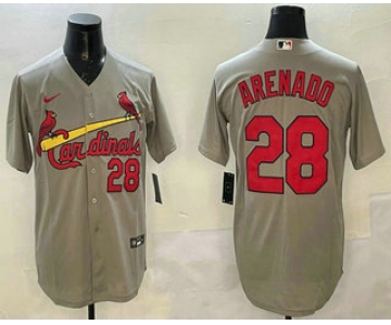 Men's St Louis Cardinals #28 Nolan Arenado Number Grey Stitched Cool Base Nike Jersey
