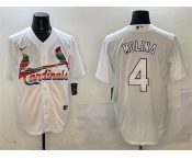 Men's St. Louis Cardinals #4 Yadier Molina White Cool Base Stitched Baseball Jersey