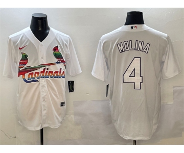Men's St. Louis Cardinals #4 Yadier Molina White Cool Base Stitched Baseball Jersey