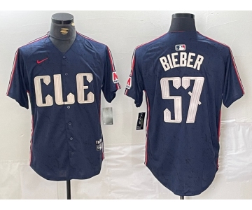 Men's Cleveland Guardians #22 Shane Bieber Navy 2024 City Connect Limited Stitched Jersey