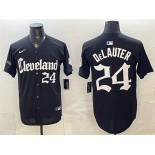 Men's Cleveland Guardians #24 Chase DeLauter Black Gothic Vapor Premier Limited Stitched Baseball Jersey