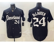 Men's Cleveland Guardians #24 Chase DeLauter Black Gothic Vapor Premier Limited Stitched Baseball Jersey Men's Cleveland Guardians #24 Chase DeLauter Black Gothic Vapor Premier Limited Stitched Baseball Jersey