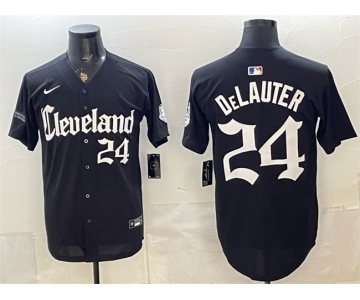 Men's Cleveland Guardians #24 Chase DeLauter Black Gothic Vapor Premier Limited Stitched Baseball Jersey