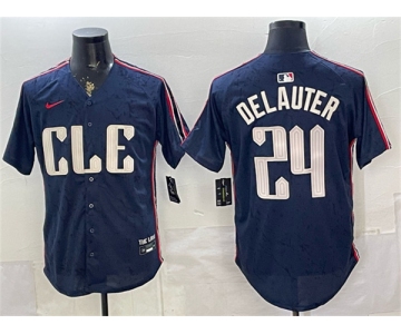 Men's Cleveland Guardians #24 Chase DeLauter Navy 2024 City Connect Limited Stitched Baseball Jersey