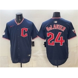 Men's Cleveland Guardians #24 Chase DeLauter Navy Limited Stitched Baseball Jersey Men's Cleveland Guardians #24 Chase DeLauter Navy Limited Stitched Baseball Jersey