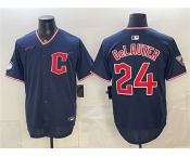 Men's Cleveland Guardians #24 Chase DeLauter Navy Limited Stitched Baseball Jersey Men's Cleveland Guardians #24 Chase DeLauter Navy Limited Stitched Baseball Jersey
