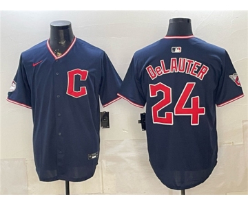 Men's Cleveland Guardians #24 Chase DeLauter Navy Limited Stitched Baseball Jersey