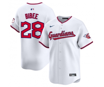 Men's Cleveland Guardians #28 Tanner Bibee White Home Limited Stitched Baseball Jersey