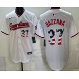 Men's Cleveland Guardians #37 Travis Bazzana White USA 250 Fourth of July Home Stitched Jersey Men's Cleveland Guardians #37 Travis Bazzana White USA 250 Fourth of July Home Stitched Jersey