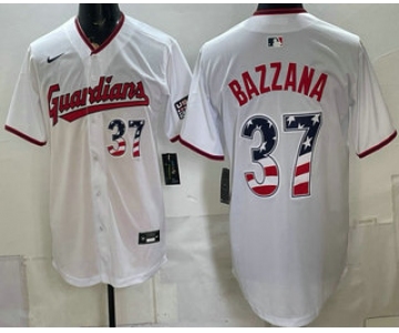 Men's Cleveland Guardians #37 Travis Bazzana White USA 250 Fourth of July Home Stitched Jersey