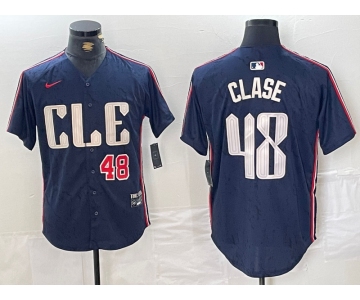 Men's Cleveland Guardians #48 Emmanuel Clase Number Navy 2024 City Connect Limited Stitched Jersey
