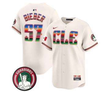 Men's Cleveland Guardians #57 Shane Bieber Cream Mexico Vapor Premier Limited Stitched Baseball Jersey