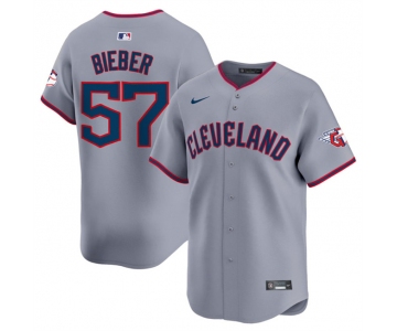 Men's Cleveland Guardians #57 Shane Bieber Gray 2025 Alternate Limited Stitched Baseball Jersey