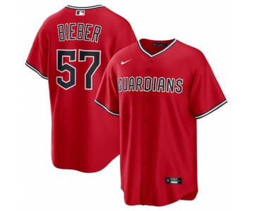 Men's Cleveland Guardians #57 Shane Bieber Red Cool Base Stitched Baseball Jersey