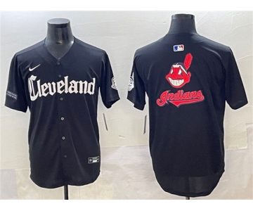 Men's Cleveland Guardians Team Big Logo Black Gothic Vapor Premier Limited Stitched Baseball Jersey