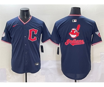 Men's Cleveland Guardians Team Big Logo Navy 2025 Alternate Limited Stitched Baseball Jersey