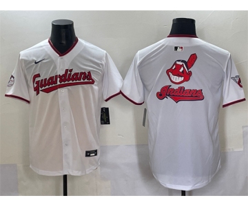 Men's Cleveland Guardians Team Big Logo White Home Limited Stitched Baseball Jersey