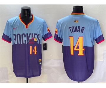 Men's Colorado Rockies #14 Ezequiel Tovar Purple Light Blue 2025 City Connect Limited Stitched Baseball Jersey