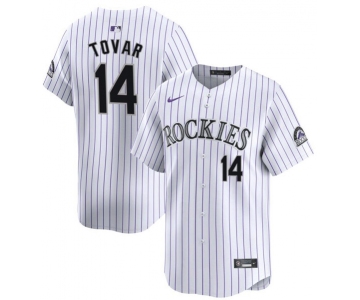 Men's Colorado Rockies #14 Ezequiel Tovar White White Home Limited Stitched Baseball Jersey