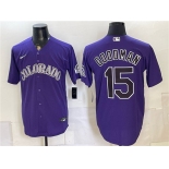 Men's Colorado Rockies #15 Hunter Goodman Purple Stitched Baseball Jersey Men's Colorado Rockies #15 Hunter Goodman Purple Stitched Baseball Jersey