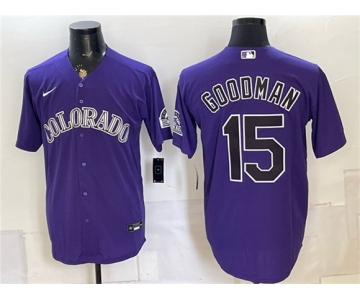 Men's Colorado Rockies #15 Hunter Goodman Purple Stitched Baseball Jersey