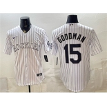 Men's Colorado Rockies #15 Hunter Goodman White Home Stitched Baseball Jersey Men's Colorado Rockies #15 Hunter Goodman White Home Stitched Baseball Jersey