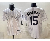 Men's Colorado Rockies #15 Hunter Goodman White Home Stitched Baseball Jersey