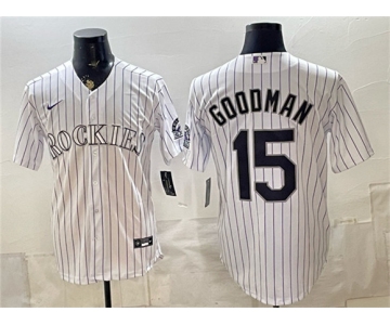 Men's Colorado Rockies #15 Hunter Goodman White Home Stitched Baseball Jersey