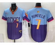 Men's Colorado Rockies #7 TJ Rumfield Purple Light Blue 2025 City Connect Limited Stitched Baseball Jersey