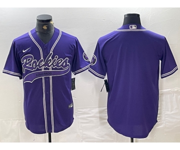 Men's Colorado Rockies Blank Purple With Patch Cool Base Stitched Baseball Jersey