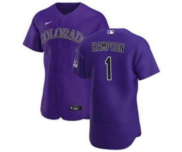 Men's Nike Colorado Rockies #1 Garrett Hampson Purple Alternate 2020 Authentic Player Baseball Jersey