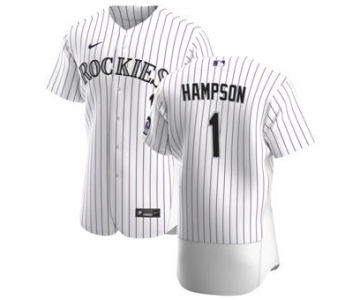 Men's Nike Colorado Rockies #1 Garrett Hampson White Home 2020 Authentic Player Baseball Jersey