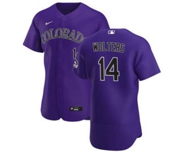 Men's Nike Colorado Rockies #14 Tony Wolters Purple Alternate 2020 Authentic Player Baseball Jersey