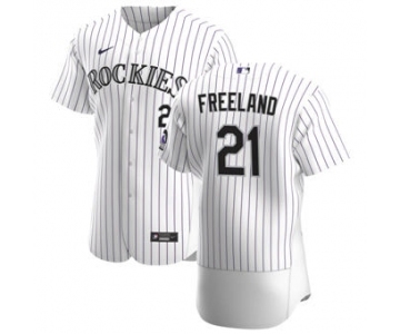 Men's Nike Colorado Rockies #21 Kyle Freeland White Home 2020 Authentic Player Baseball Jersey