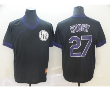 Men's Nike Colorado Rockies #27 Trevor Story Black M&N MLB Jersey
