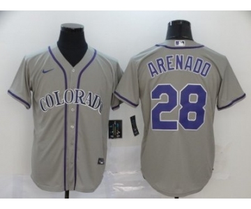 Men's Nike Colorado Rockies #28 Nolan Arenado Gray 2020 Baseball Cool Base Jersey