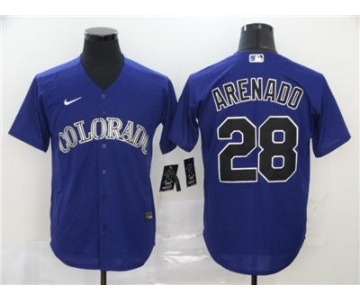 Men's Nike Colorado Rockies #28 Nolan Arenado Purple 2020 Baseball Cool Base Jersey
