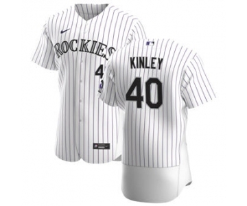 Men's Nike Colorado Rockies #40 Tyler Kinley White Home 2020 Authentic Player Baseball Jersey