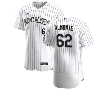 Men's Nike Colorado Rockies #62 Yency Almonte White Home 2020 Authentic Player Baseball Jersey