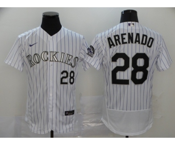 Nike Men's Colorado Rockies #28 Nolan Arenado White Home Flex Base Authentic Collection Baseball Jersey
